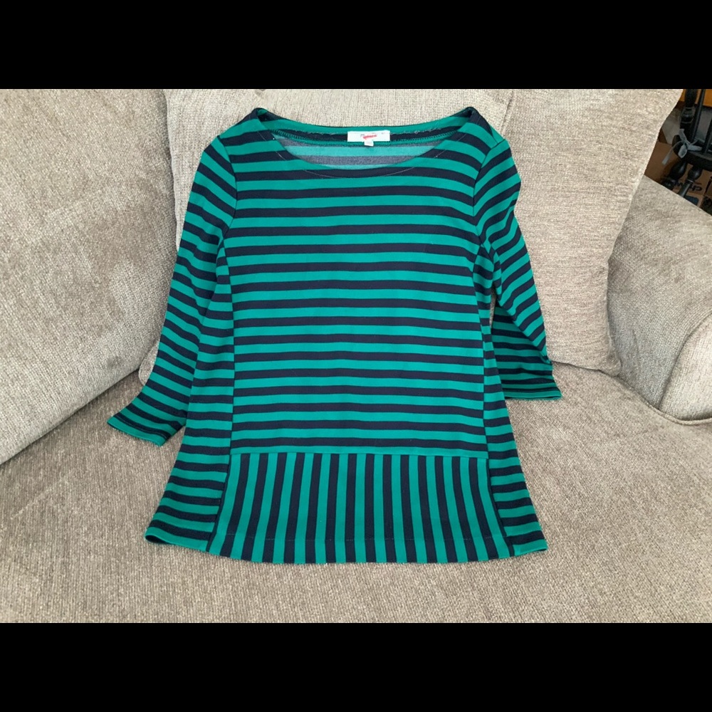 Madewell Green & Navy 3/4 Sleeve Top XS
